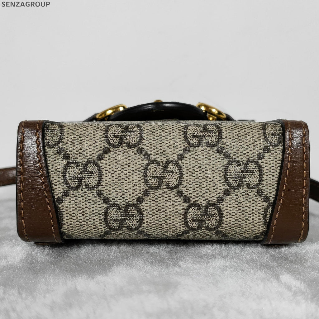Gucci Horsebit 1955 GG Supreme Brown Shoulder Bag Gold Hardware Women
