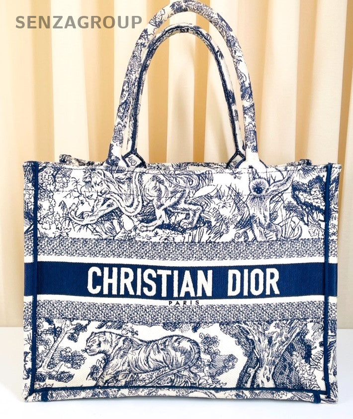 Christian Dior Book Tote Blue Zoo Tote Top Handle Shoulder Bag Women Blue