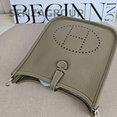 Hermes Mini Evelyne Bag Etoupe Grey Silver Hardware Women Shoulder Crossbody