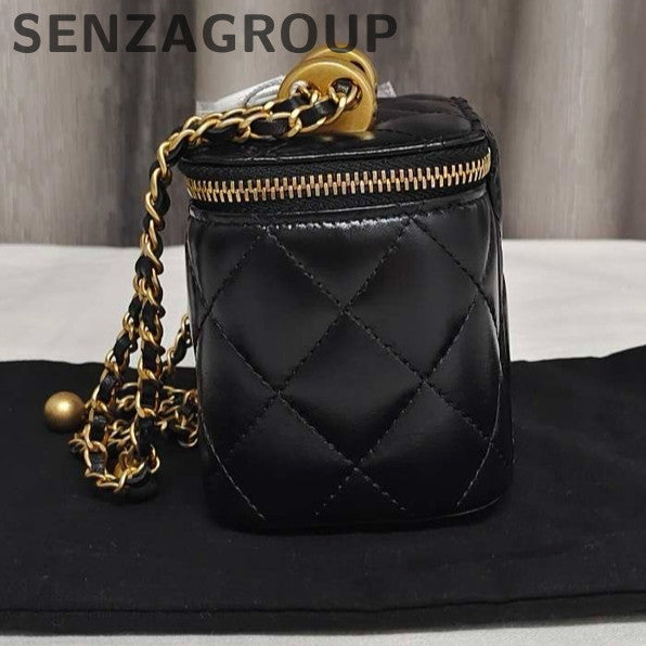 Chanel Black Gold Quilted Square Box Chain Crossbody Bag Classic Fashion