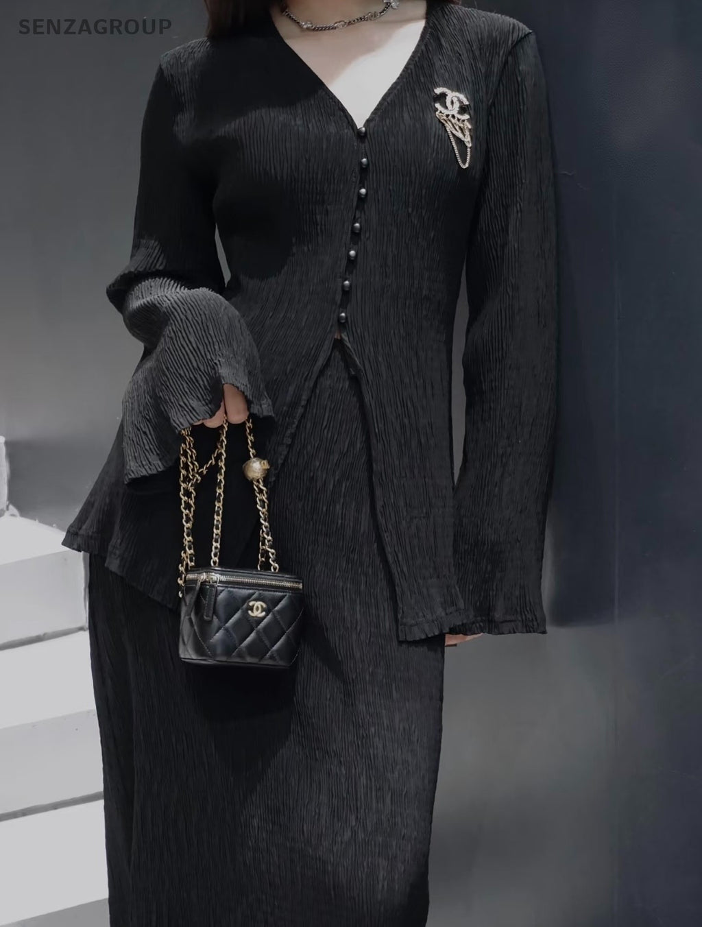 CHANEL Box mini Golden ball Chain Strap Shoulder handbag Navy Blue Women