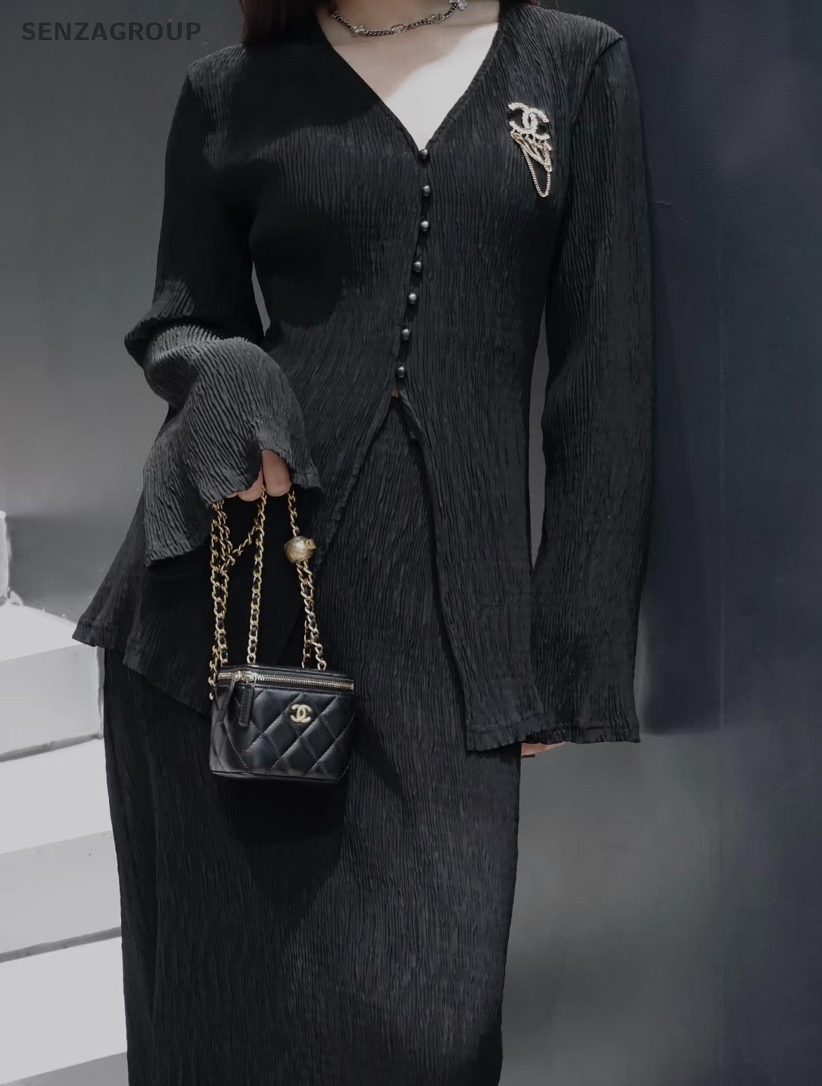 CHANEL Box mini Golden ball Chain Strap Shoulder handbag Navy Blue Women