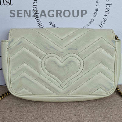 Gucci Marmont Mini Chain Shoulder Bag in White Gold - Women's Fashion