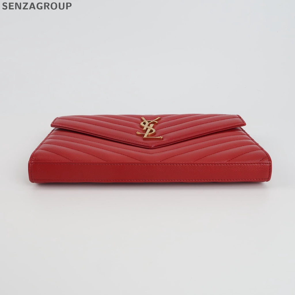 Saint Laurent Envelope Chain Shoulder Crossbody Bag Red Gold Classic Women
