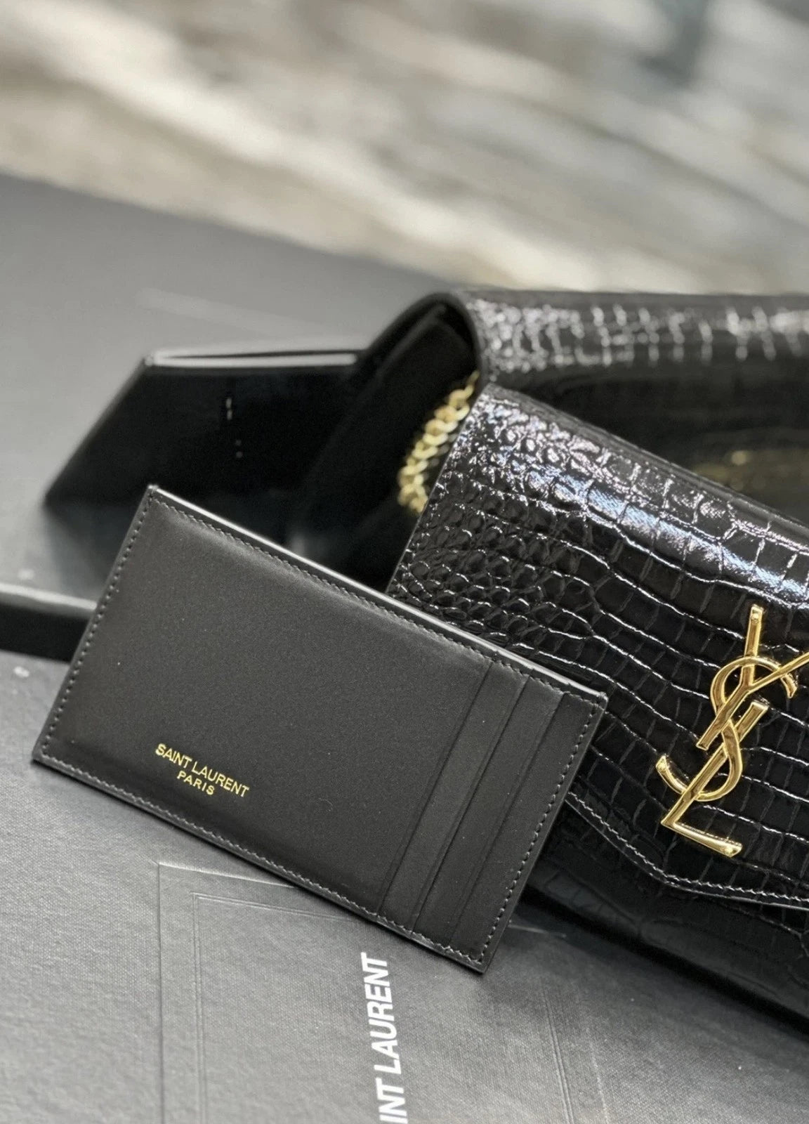 Saint Laurent Croc Embossed Logo WOC Shoulder Crossbody For Women