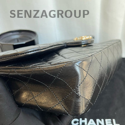 Chanel Classic Flap Quilted Pearl Chain Shoulder Bag Black Gold Hardware
