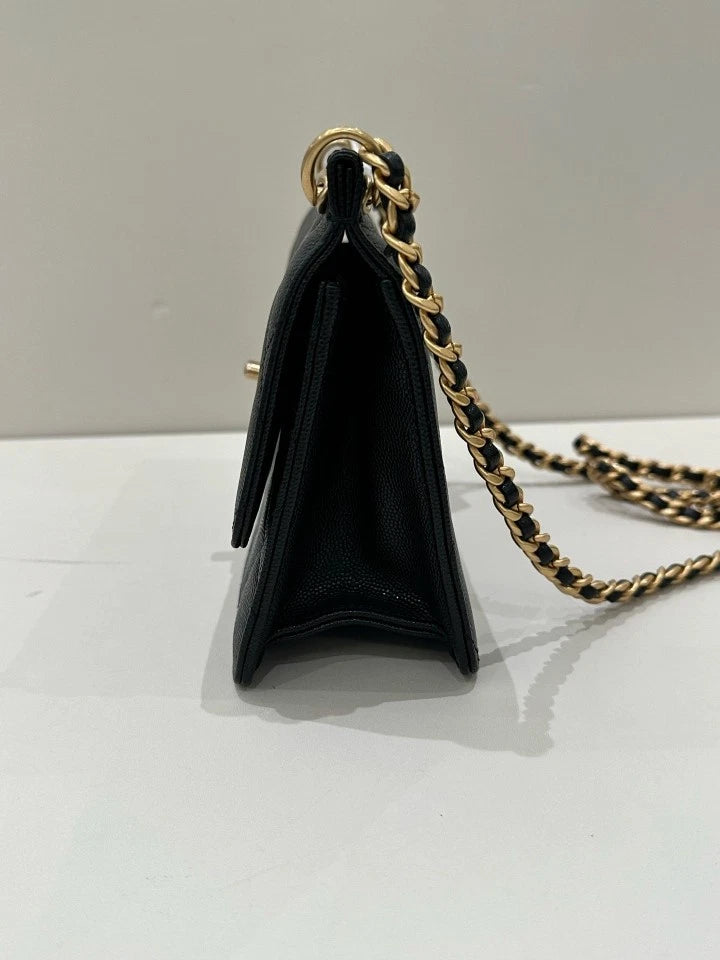 CHANEL Black Gold Flap Chain Shoulder Bag For Women