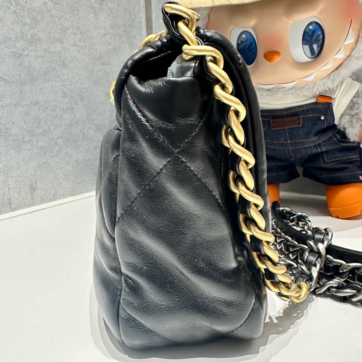 Chanel 19 Small Black Gold Chain Shoulder Crossbody Bag Quilted Classic