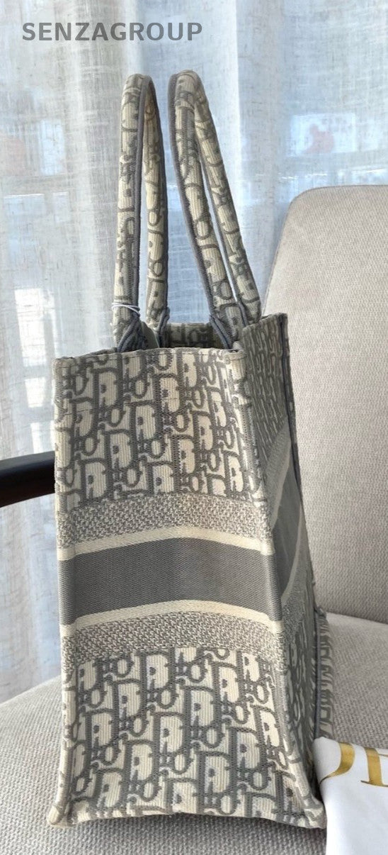 Christian Dior Book Tote MM Monogram Canvas Shoulder Handbag Grey Women Classic