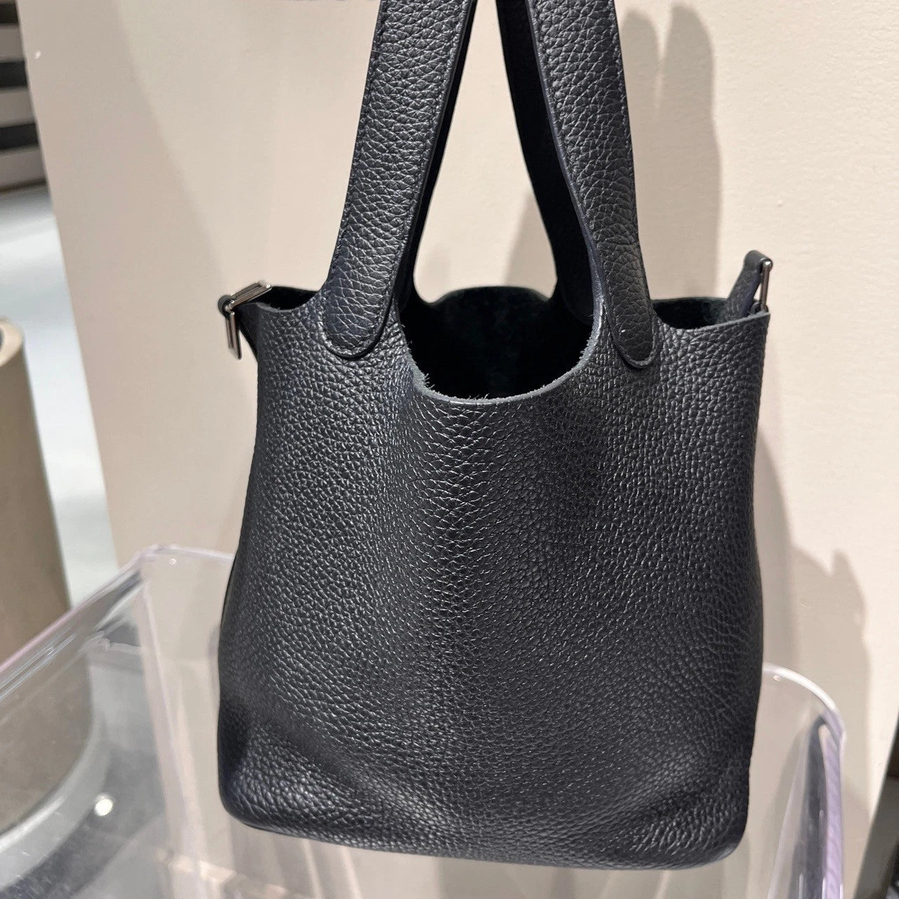 Hermes Picotin18 TC Leather Black Tote Handbag Silver Hardware