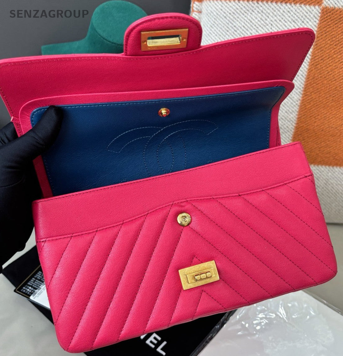 Chanel 2.55 PM Chain Shoulder Bag Pink Gold Women Classic Fashion
