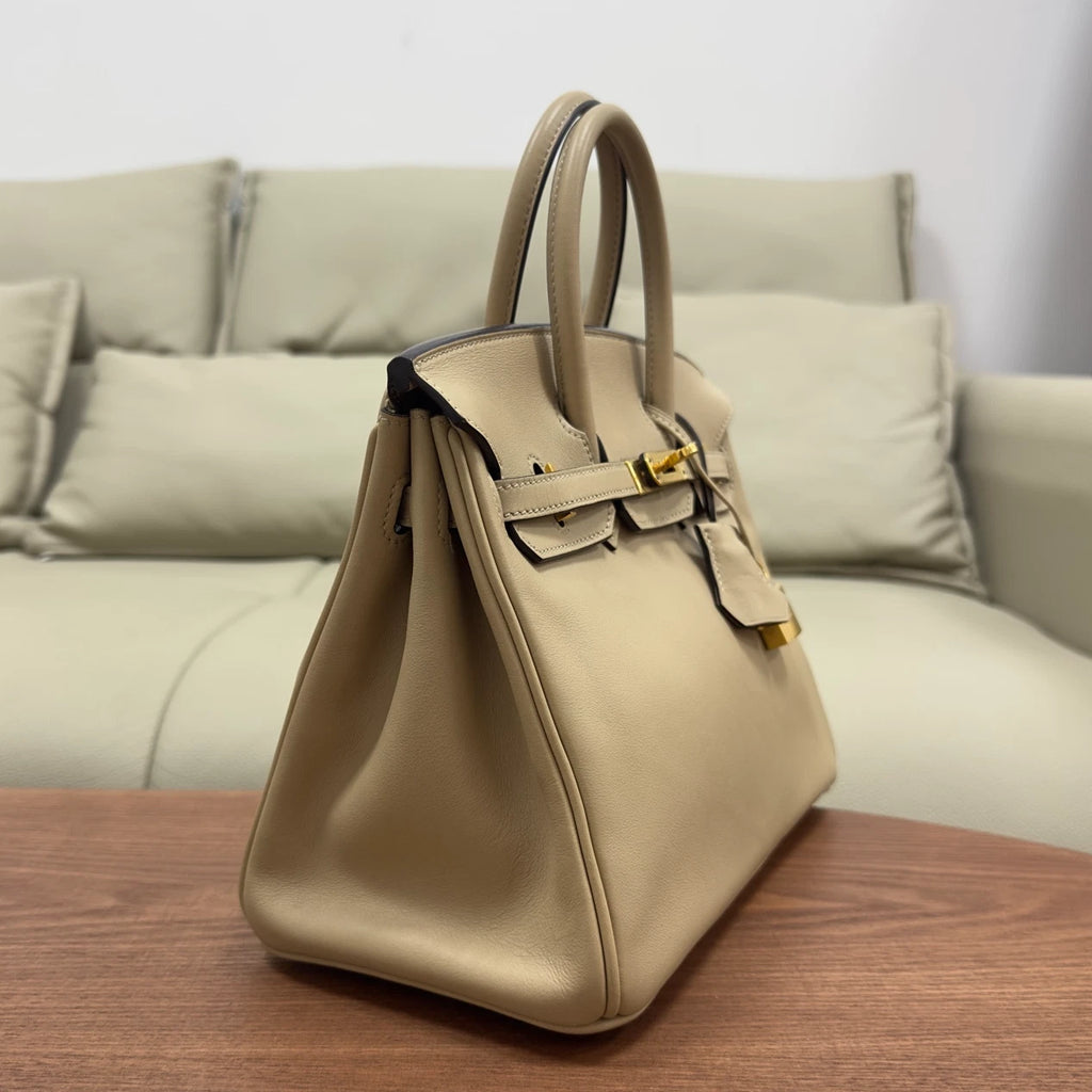 Hermes Birkin25 Swift Top Handle Bag Gray Gold Women Classic Fashion