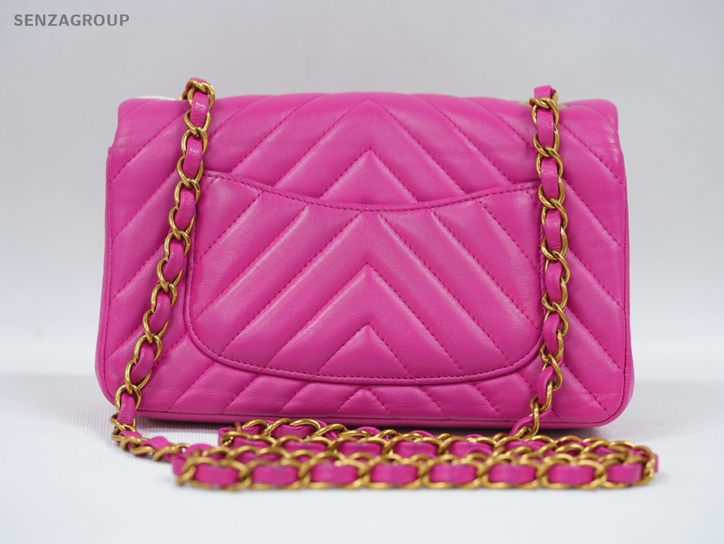CHANEL Classic Flap V-Shape Pattern Chain Shoulder bag Pink Gold Women Classic