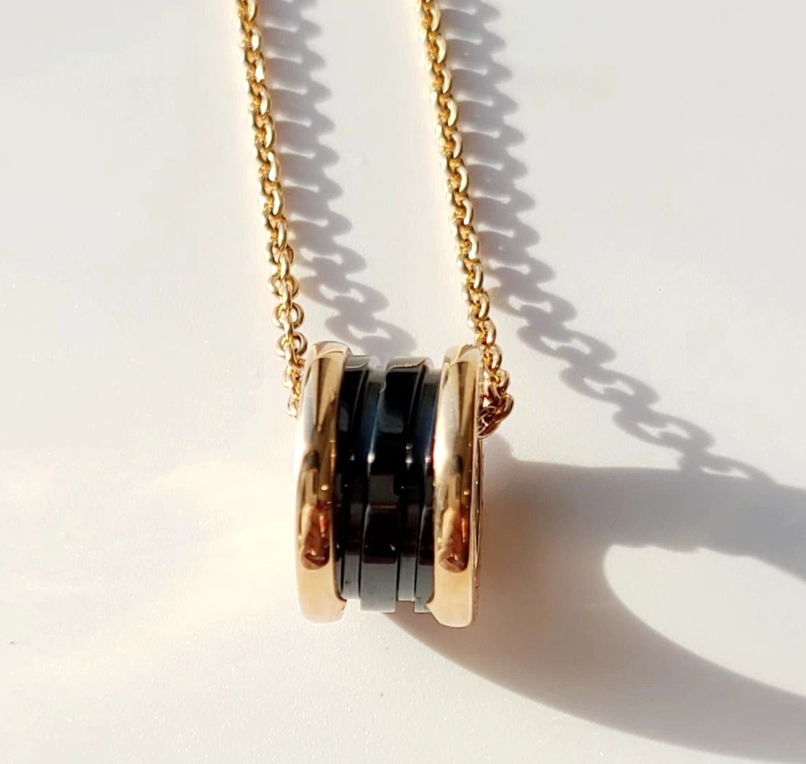 Bvlgari B.zero1 Chain Necklace 18k Rose Gold and Black Ceramic Pendant Excellent