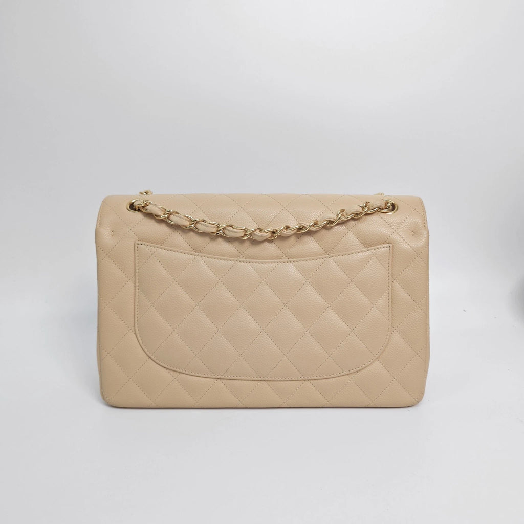 CHANEL Beige Leather CF Jumbo Shoulder Bag For Women