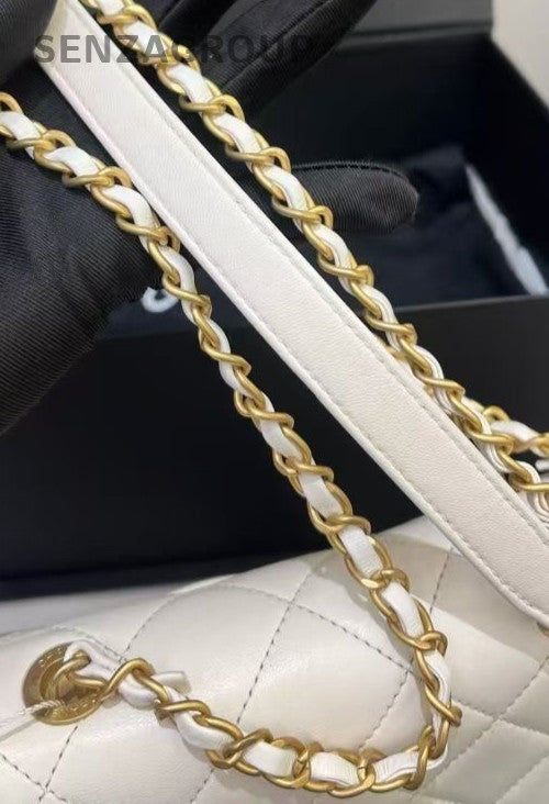 Chanel Chain Diamond Shoulder Bag Crossbody White Gold Diamond Women Classic