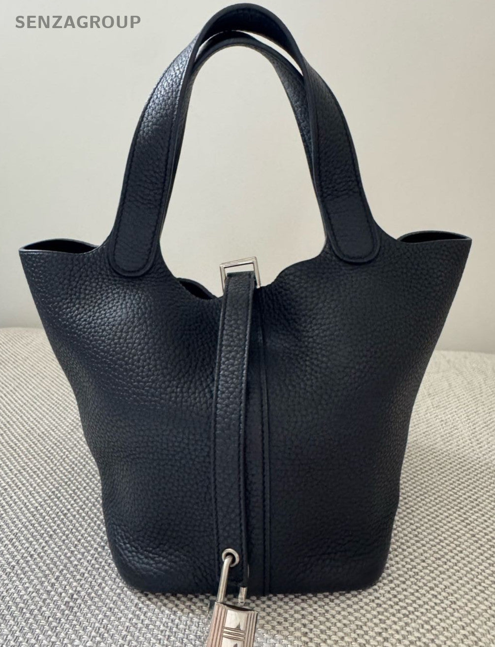 Hermes Picotin Lock Silver Hardware Tote Bag Black Used Women Classic