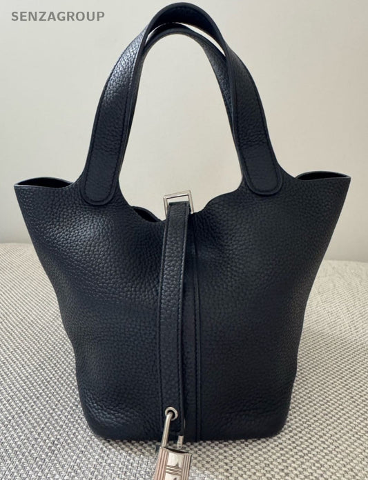 Hermes Picotin Lock Silver Hardware Tote Bag Black Used Women Classic