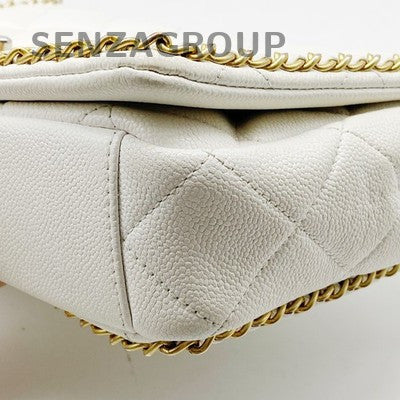 Chanel 22K White Gold Coin Chain Quilted Shoulder Crossbody Bag