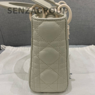 Dior Lady Dior Cannage Grey White Hardware Handbag Classic Women