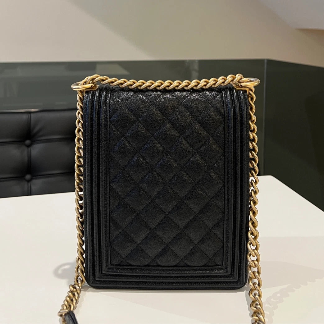 Chanel Boy Bag Black Gold Shoulder Bag Crossbody Excellent