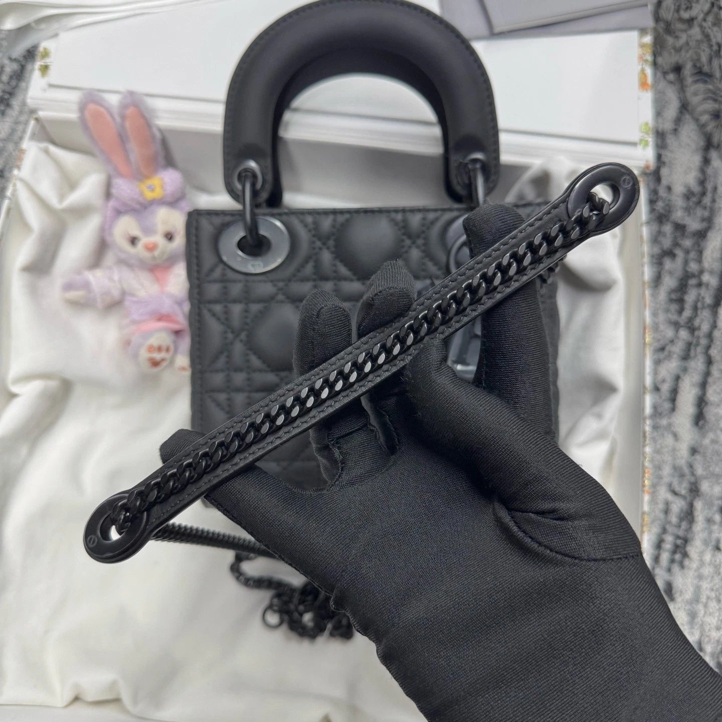 Dior Black Matte Leather 3-Grid Lady Dior Top Handle Bag For Women