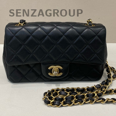 Chanel Mini Classic Flap Black Gold Lambskin Quilted Chain Crossbody Bag