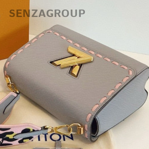Louis Vuitton Twist MM Epi Shoulder Bag Crossbody Gray Pink Gold Women Classic