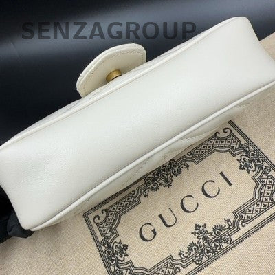 Gucci Marmont Mini Chain Shoulder Bag in White Gold - Classic Women's