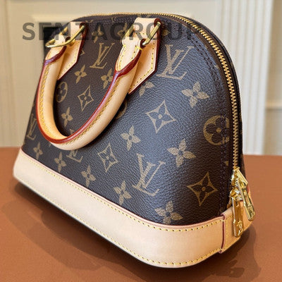Louis Vuitton Alma BB Monogram Canvas Brown Gold Zipper Top Handle Bag