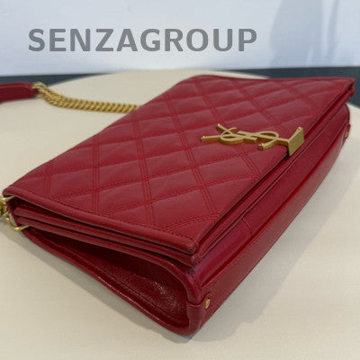 YSL Saint Laurent Becky Red Quilted Chain Crossbody Bag Classic Women