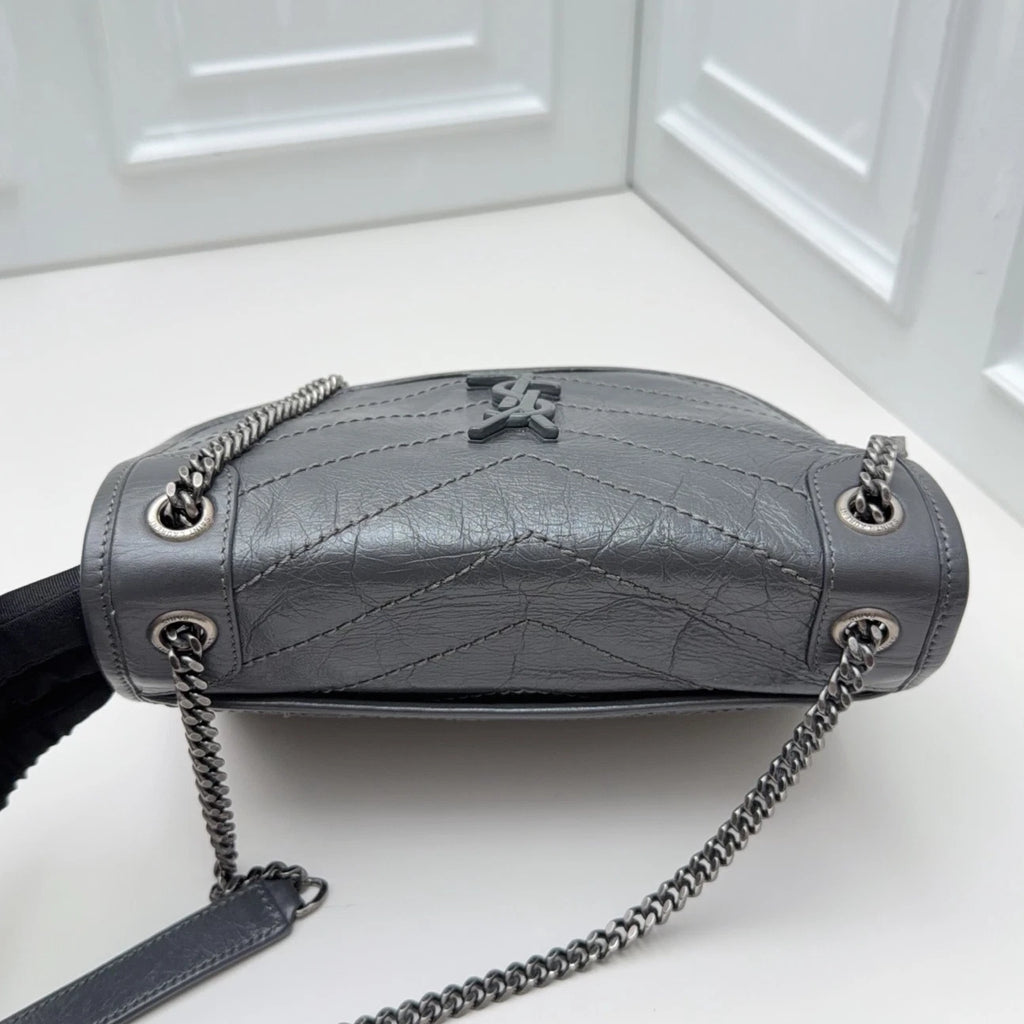 Saint Laurent Niki Gray Silver Shoulder Bag Crossbody Excellent