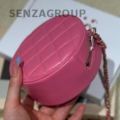 Chanel Golden Ball Round Flap Quilted Chain Shoulder Bag Pink Gold