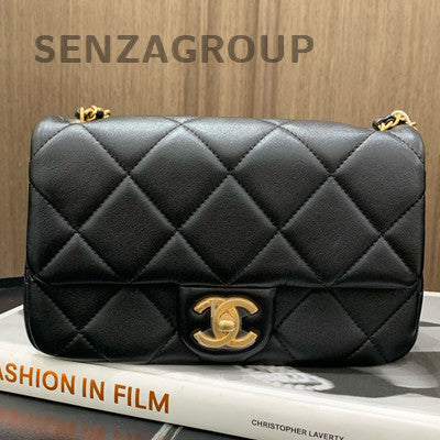 Chanel Classic Flap Black Gold Quilted Chain Shoulder Crossbody Bag