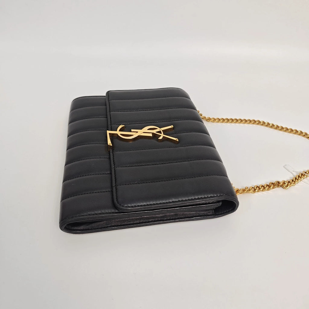 YSL Black Calfskin Vicky Chain Shoulder Crossbody Bag For Women