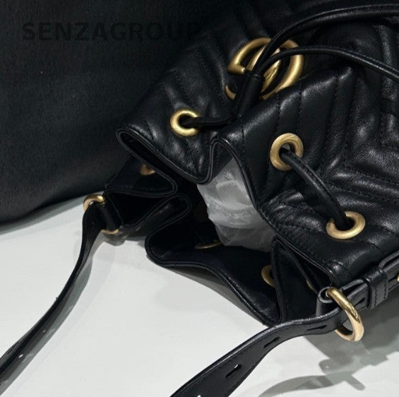 Gucci GG Marmont Bucket Black Gold Crossbody Women Classic Fashion