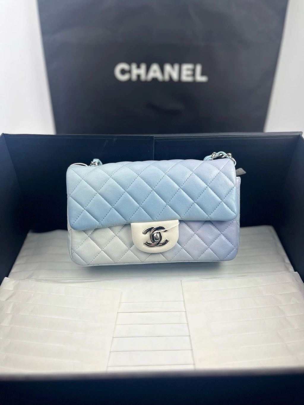 CHANEL Calfskin Blue Gradient Large Mini Crossbody Bag for Women
