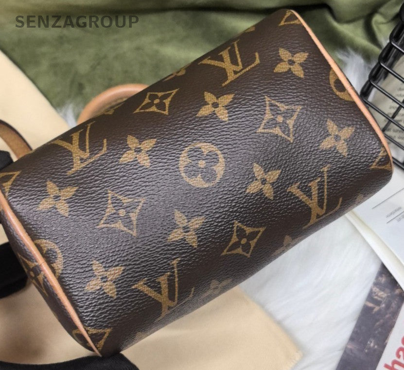Louis Vuitton Speedy nano Monogram Top Handle Shoulder Crossbody Bag Brown Women
