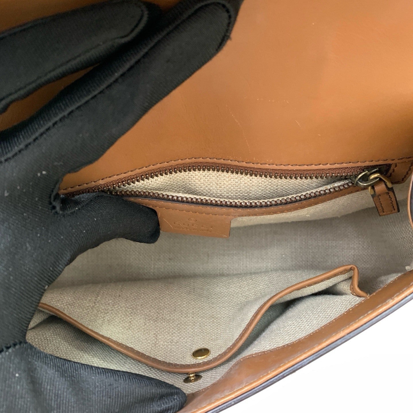 GUCCI Lady web Saddle caramel color Shoulder bag Brown Gold