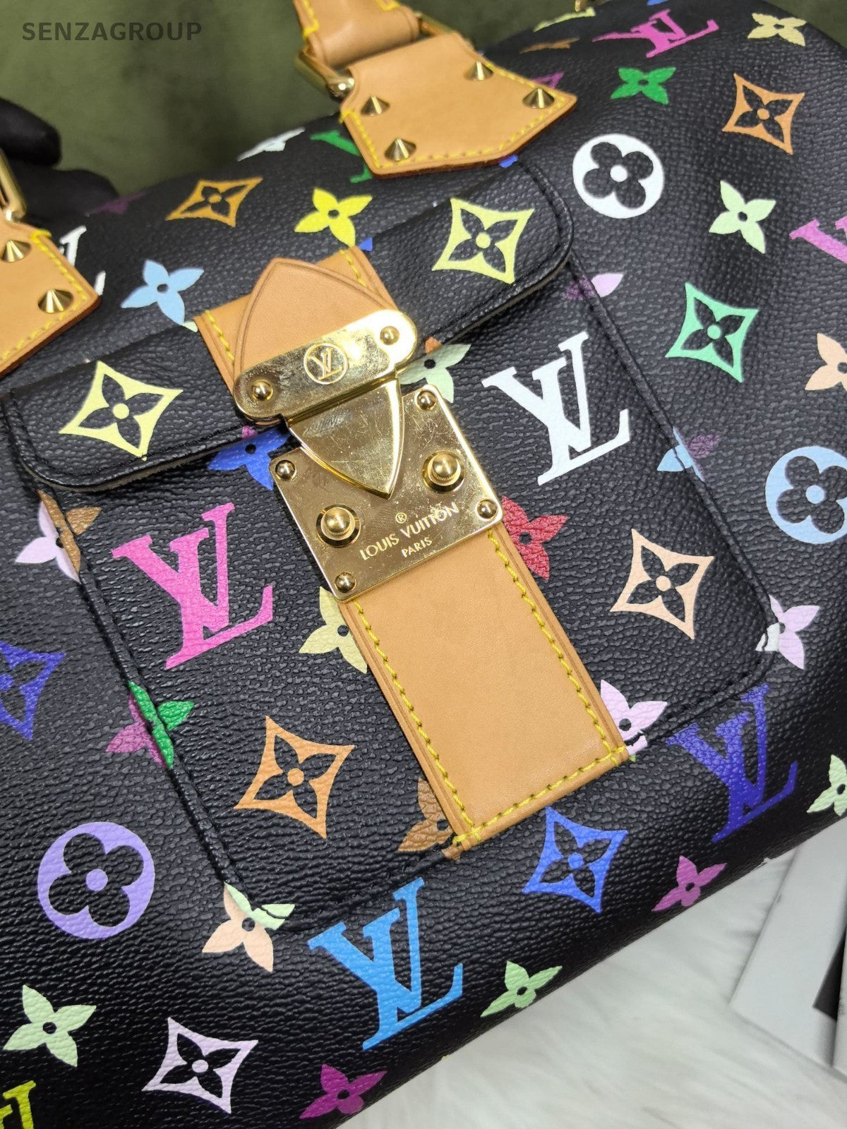 Louis Vuitton Black Multicolore Speedy 30 Top Handle Shoulder Bag Women