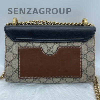 GUCCI Padlock Canvas Brown Gold Chain Shoulder Crossbody Bag Women
