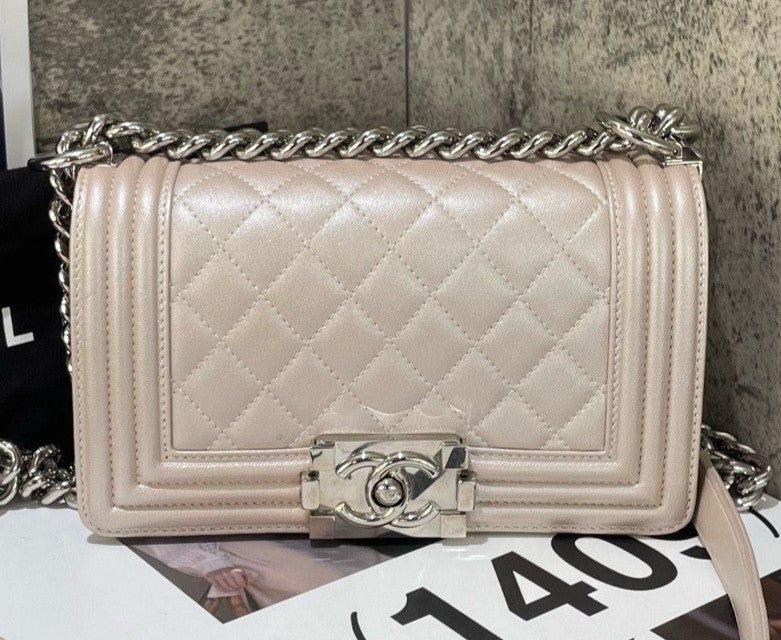 Chanel Leboy PM Chain Shoulder Bag Crossbody Pink Silver Women Classic Fashion