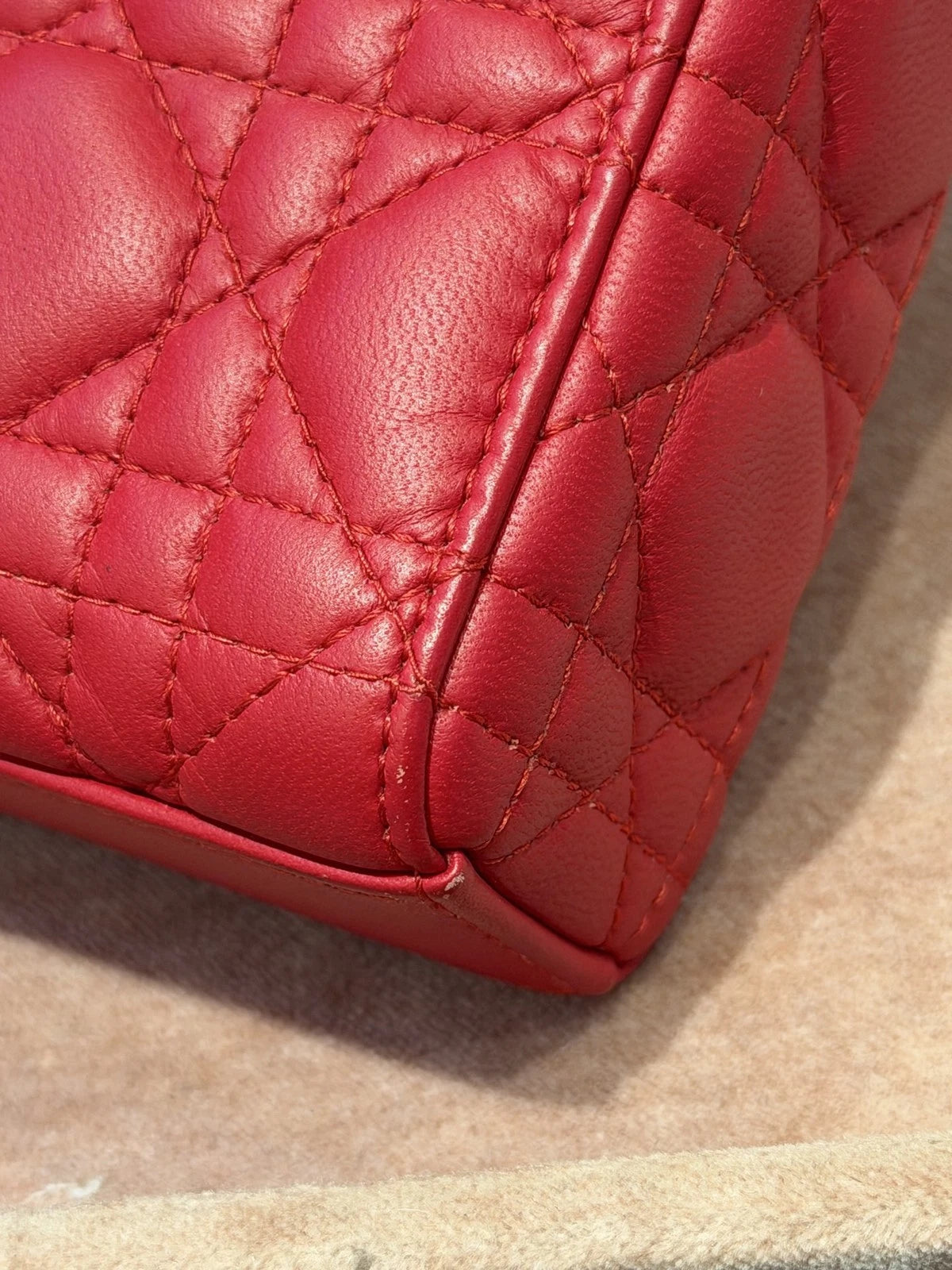 Christian Dior Lady Dior Cannage Top Handle Crossbody Red Gold Women Classic