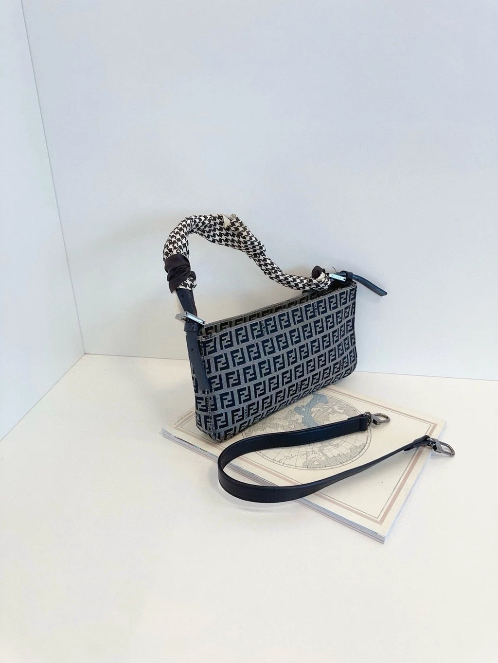 Fendi Blue Canvas Mini Baguette Handbag For Women