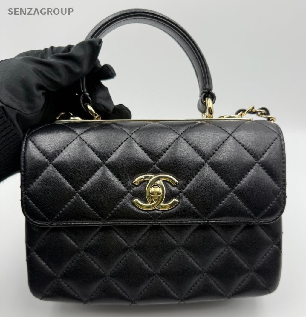 Chanel Trendy CC Lambskin Mini Top Handle Shoulder Crossbody Black Gold Women