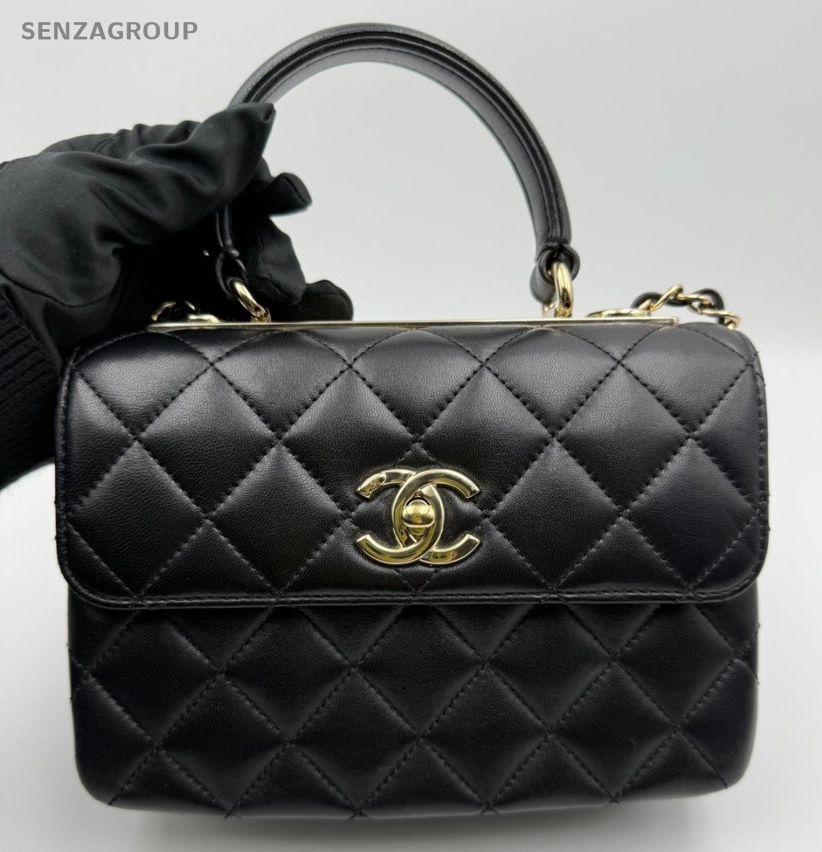 Chanel Trendy CC Lambskin Mini Top Handle Shoulder Crossbody Black Gold Women