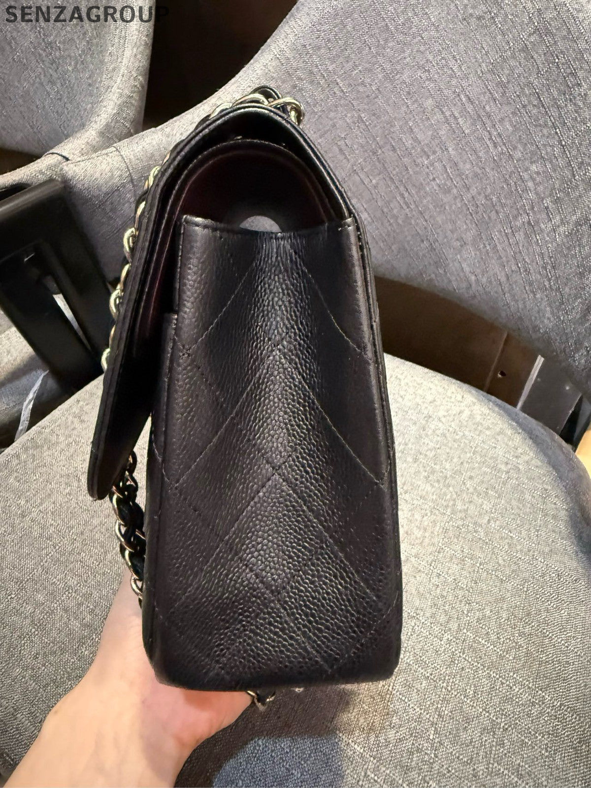 Chanel Black Silver Calfskin Jumbo Classic Flap Bag Chain Shoulder Bag