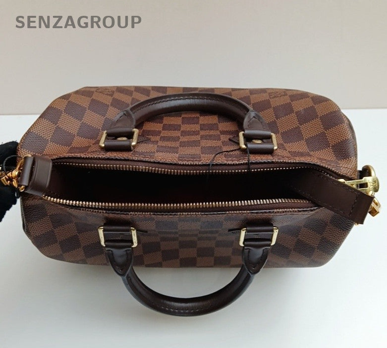Louis Vuitton Speedy25 Damier Top Handle Bag Crossbody Brown Gold Women Classic