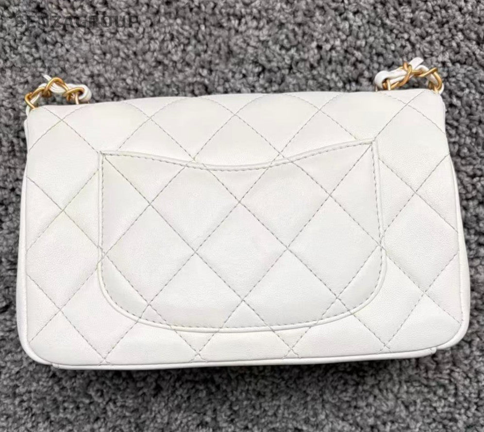 Chanel Chain 2Way Shoulder Bag Crossbody White Gold Diamond Women Classic
