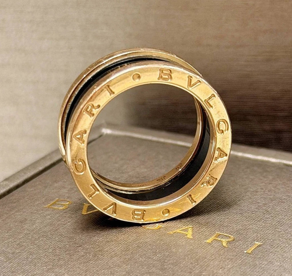BVLGARI B.zero1 Two-Band Ring 18k Rose Gold and Ceramic Size52